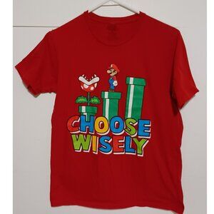 Super Mario "Choose Wisely" Short Sleeve T Shirt Red - Mens Medium